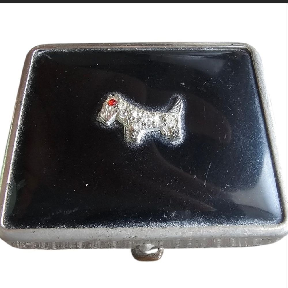 Vintage **1920s** Scottish Terrier Black and Silver Trinket Box with Dog Design